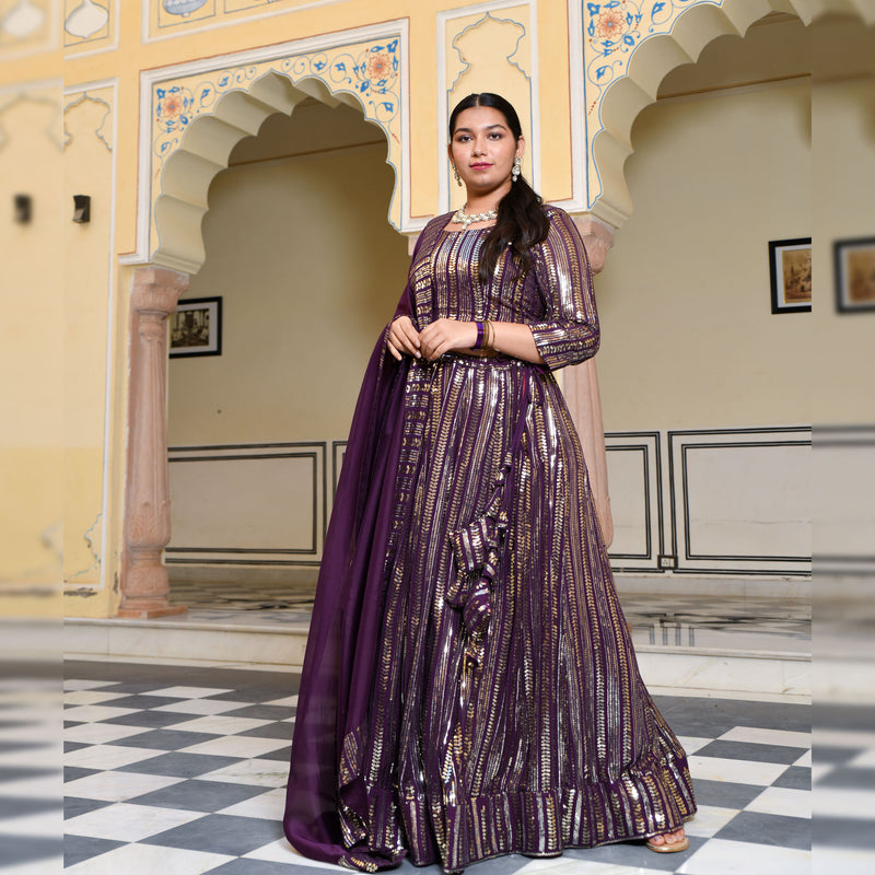 Purple & Dazzle Sequin Embroidered Pure Georgette Lehenga Set