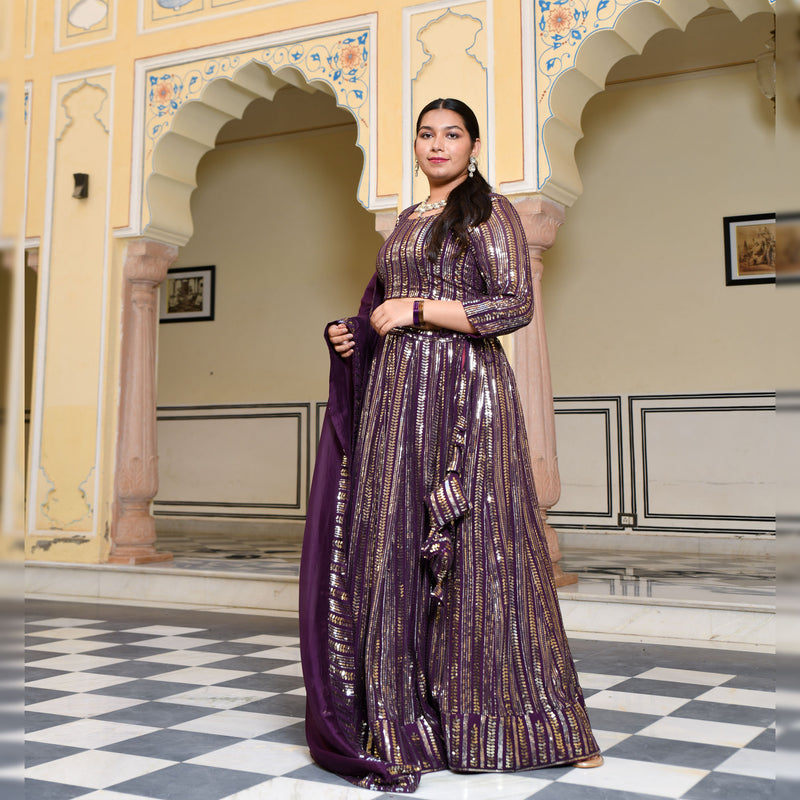 Purple & Dazzle Sequin Embroidered Pure Georgette Lehenga Set