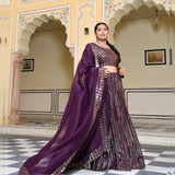 Purple & Dazzle Sequin Embroidered Pure Georgette Lehenga Set