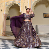Purple & Dazzle Sequin Embroidered Pure Georgette Lehenga Set