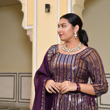 Purple & Dazzle Sequin Embroidered Pure Georgette Lehenga Set