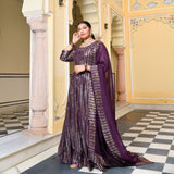 Purple & Dazzle Sequin Embroidered Pure Georgette Lehenga Set