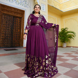 Deep Violet Sequin Chinon Dress With Belt Drape