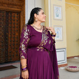 Deep Violet Sequin Chinon Dress With Belt Drape