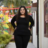 Woollen Black Stretchable Knitted Top