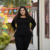 Woollen Black Stretchable Knitted Top