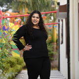 Woollen Black Stretchable Knitted Top