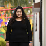 Woollen Black Stretchable Knitted Top