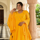 Sunglow & Gold Panelled Banarasi Anarkali