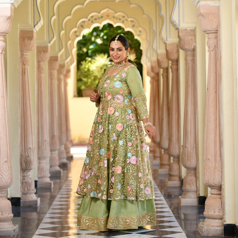Dazzle Of Orchid Floral Net Cape Set